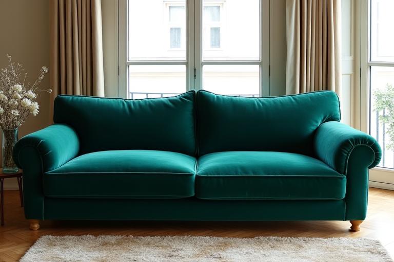 Canapé en velours sur mesure dans un salon moderne